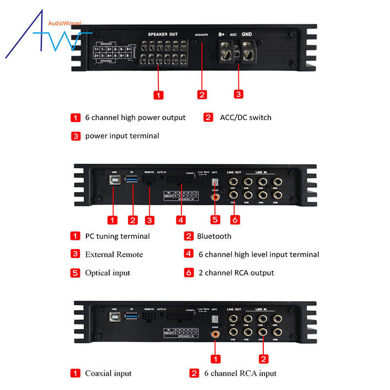 6 channel PC Tuning multichannel dsp car amplifier